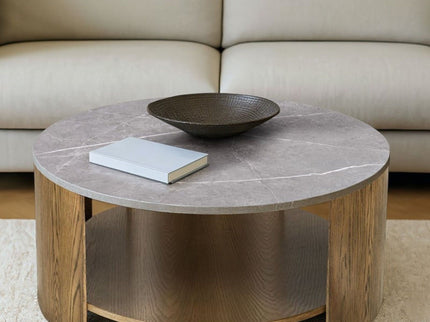 Keegan - Round Coffee Table With Shelf - Oak