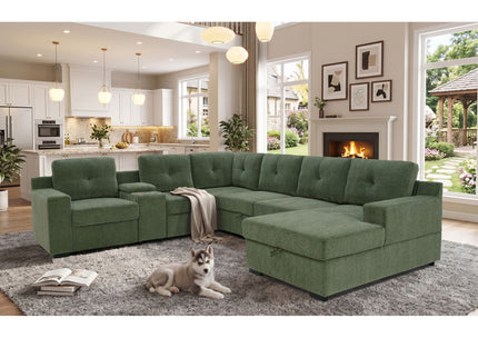 U - Shape Sectional Pull Out Bed With Console, Storage, And USB Charging