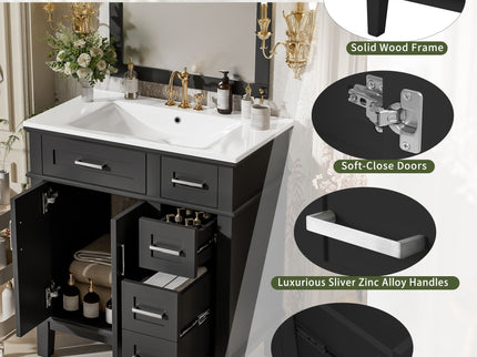 Modern Bathroom Vanity With Sink, Storage Cabinet, Soft Close Doors, Deep & Standard Drawers
