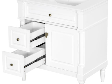 Modern Bathroom Vanity With Sink, Freestanding Cabinet With Flip Drawer & Adjustable Shelf