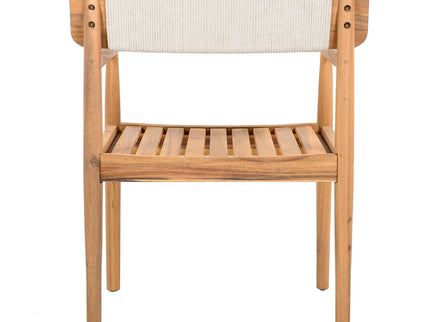 Creative Braided Acacia Wood Outdoor Dining Table And Chairs With Armrests (Set of 2) - Teak / White