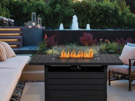 Rectangular Propane Fire Pit Table With Burner, Lava Rock, Waterproof Cover