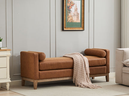 Upholstered End Of Bed Bench With Arms & 2 Bolsters For Bedroom