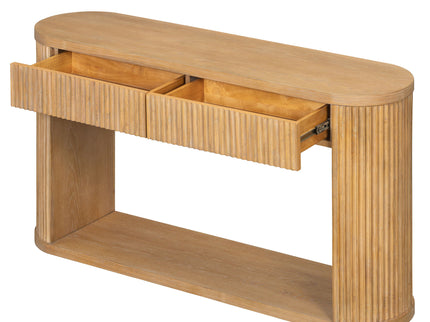Oval Fluted Console Table With 2 Drawers And Bottom Shelf