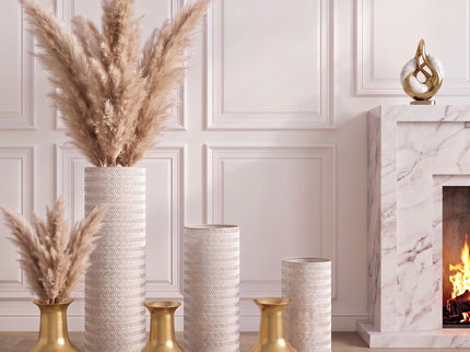 Decorative Tall Floor Vases For Home Decor (Set of 3) - White / Gold