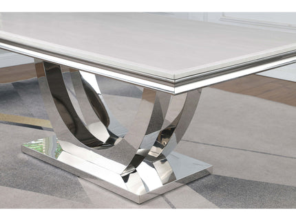 Allessandra - Rectangular U-Shaped Base Dining Table - White / Silver