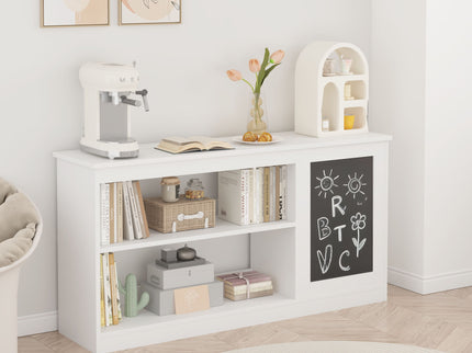 3 In 1 Bookshelf And Toy Storage Cabinet With Chalkboard, Organizer For Playroom Featuring And Spacious Storage - White