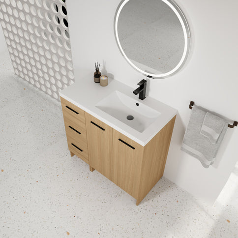 Wall Mounted Floating Bathroom Vanity With Sink, Door & Drawers Modular Cabinet