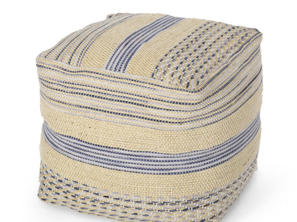 Western - Handcrafted Fabric Pouf, Durable - Natural / Blue