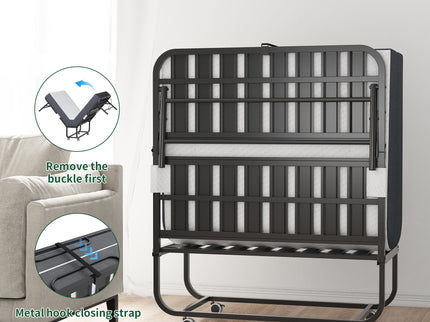Twin Folding Bed With Memory Foam Mattress Portable Rollaway Bed Sturdy Metal Frame - Brushed Nickel