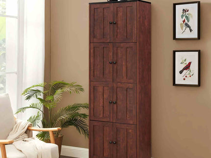 Tall Storage Cabinet With 8 Doors And 4 Shelves, Wall Storage Cabinet For Living Room, Kitchen, Office, Bedroom, Bathroom