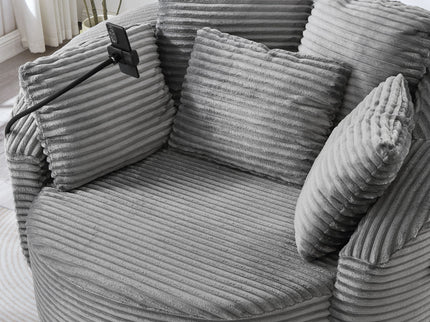 Swivel Accent Barrel Chair With Adjustable Phone Holder, 5 Pillows For Living Room