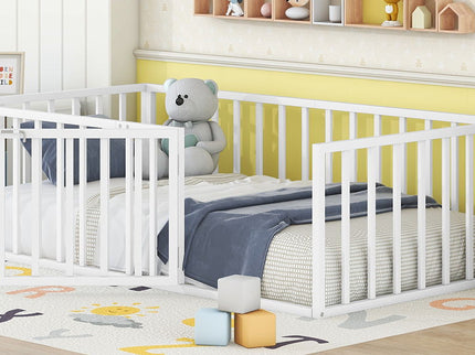 Metal Floor Bed Frame With Fence And Door