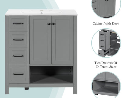 Bathroom Vanity With Sink Top, Bathroom Vanity Cabinet With 2 Doors And 2 Drawers, Open Shelf