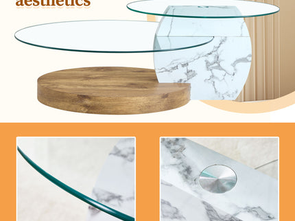 Contemporary Artistic Double Layer Coffee Table, Tempered Glass Top