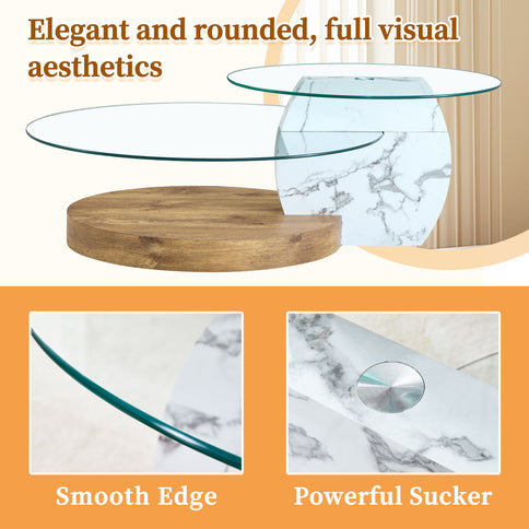 Contemporary Artistic Double Layer Coffee Table, Tempered Glass Top
