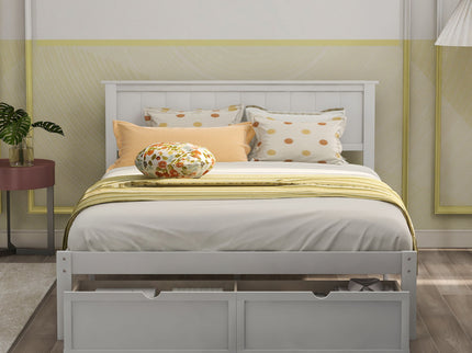 Full Size Platform Bed With Under Bed Drawers - White