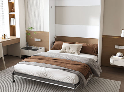 Queen Murphy Bed, Foldable Wall Bed, Space Saving Design For Bedrooms - White
