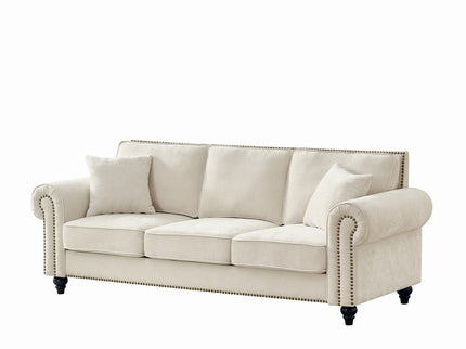 3 Seater Sofa With Tufted Upholstery, Rolled Arms, Nailhead Trim