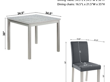 5 Pieces Wooden Dining Table Set, Square Table And 4 Upholstered Chairs