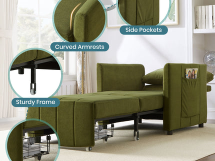 Upholstered Convertible Sleeper Sofa With 5 Position Backrest, Side Pockets, Storage