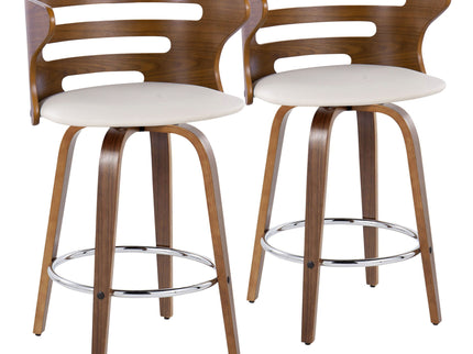 Cosini - Mid Century Modern Fixed Height Barstool With Swivel With Round Footrest (Set of 2)