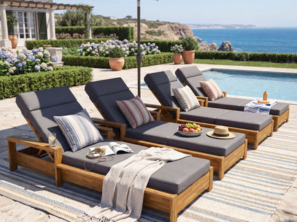 Chaise Lounge Set With 4 Fold Cushion And Built In Headrest, 3 Position Adjustable