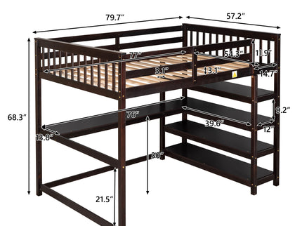 Loft Bed With Storage Shelves And Under Bed Desk