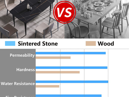 63" Artificial Stone Black Curved Black Metal Leg Dining Table, 6 People - Black