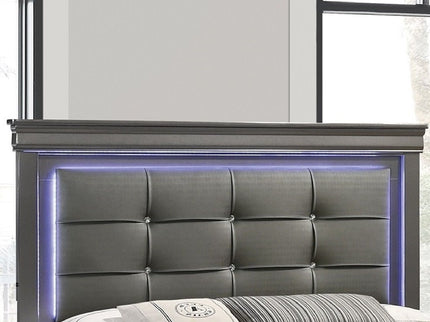 Bed With Square Button Tufting And LED Lights