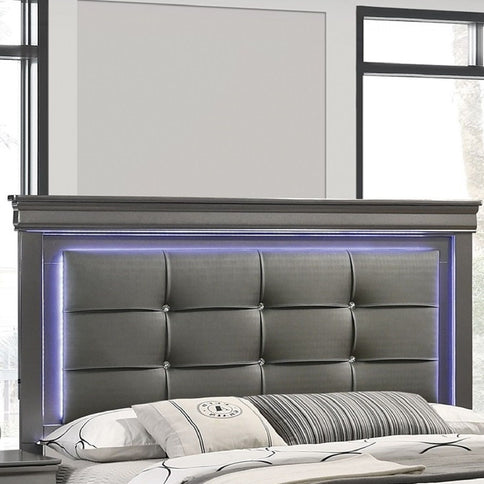 Bed With Square Button Tufting And LED Lights