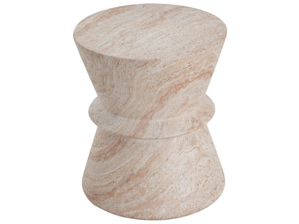 Outdoor / Indoor Lightweight Concrete Side Table With Travertine - Beige