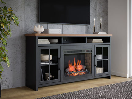 Fireplace TV Stand Console For TVs Up To 85" - Black / Whiskey
