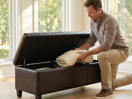 Rectangle Storage Ottoman Bench For Living Room - Brown