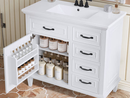 Modern Bathroom Vanity With Sink Top, Flip Drawers, Adjustable Shelf
