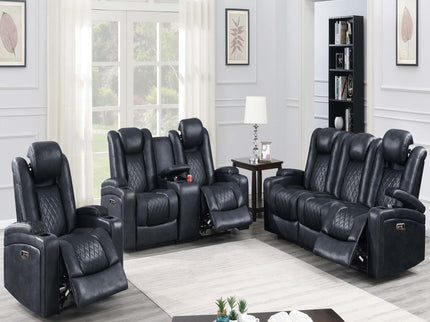 Power Reclining Sofa With Adjustable Headrest - Inky Blue