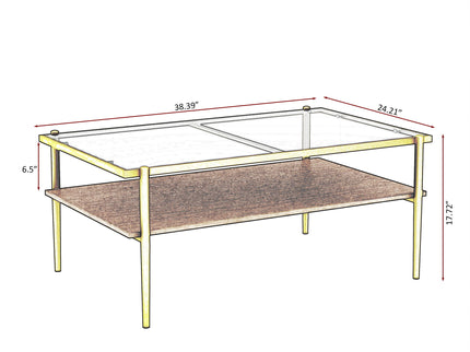 Rectangle Coffee Table With Tempered Glass Top And Legs, Modern Table For Living Room
