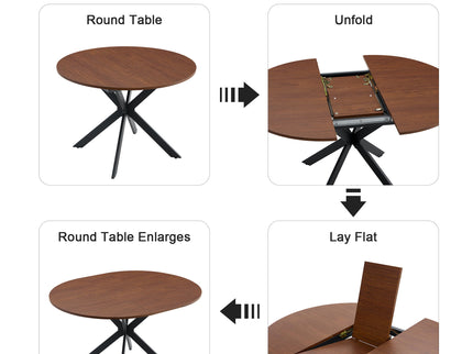 Extendable Round Dining Table - Walnut