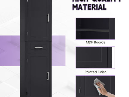 Tall Freestanding Bathroom Storage Cabinet With 2 Doors And Adjustable Shelves
