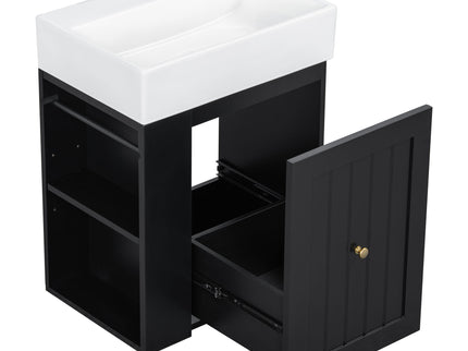 Modern Bathroom Vanity With Sink, Storage Cabinet, Drawer & Side Shelf