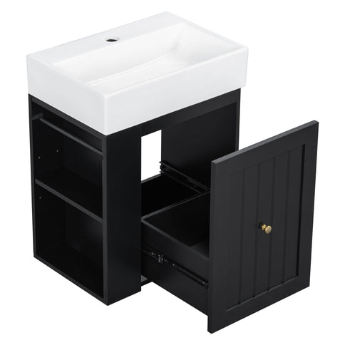 Modern Bathroom Vanity With Sink, Storage Cabinet, Drawer & Side Shelf