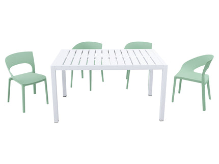 4 Piece Set Of Modern Designed Single Chairs With Long Table