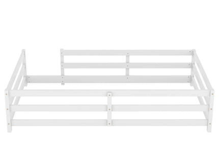 Twin Size Montessori Floor Bed With Fence - White