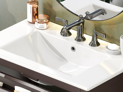 Bathroom Vanity With Ceramic Sink, Adjustable Shelf & Tip Out Tray