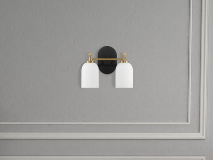 Vortex - 2 Lights Vanity In Style For Over Bathroom Mirror Wall Sconce - Black / Gold / White