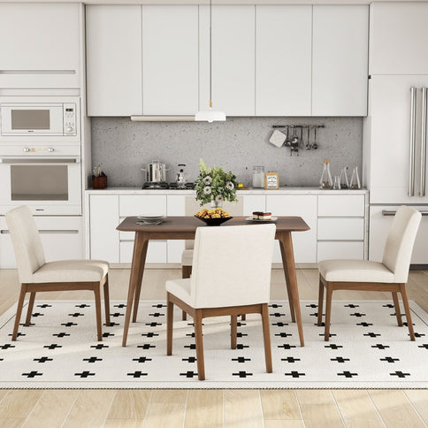 5 Piece Dining Set With Table And Upholstered Chairs - Light Beige / Walnut