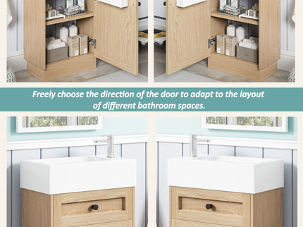Bathroom Vanity With Reversible Resin Sink, Cabinet & Zinc Alloy Handles - Wood