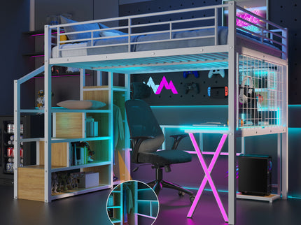 Loft Bed With Built In Work Station, Wardrobe, Storage Staircase And LED