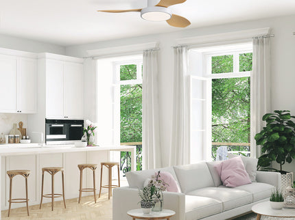 Ceiling Fan With 22W LED Light And Remote Control 6 Speeds Reversible DC Motor For Living Room - White