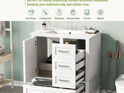 Bathroom Vanity, Modern Bathroom Cabinet With Sink Combo Set, Bathroom Storage Cabinet With A Soft Closing Door And 3 Drawers, Solid Wood Frame